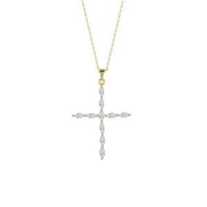 NEW IN BOX 14K Gold Sterling Silver & Cubic Zirconia Cross